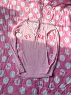 PINK Victoria's Secret Light Pink Ribbed V-Neck Henley Top